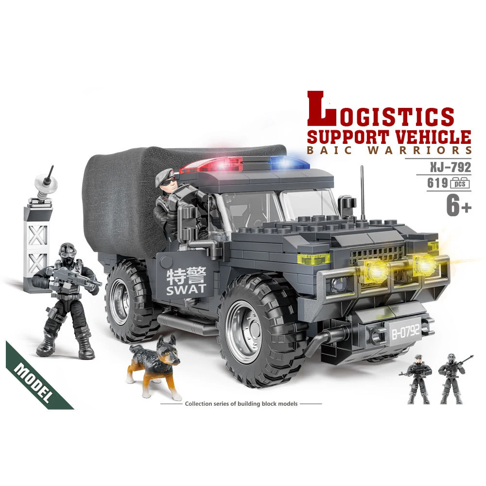 Swat Military Mega Build Brick 1:36 Scale Action Figures Super Police Pechino Auto Warrior Logistics Support Vehicle Block Toy