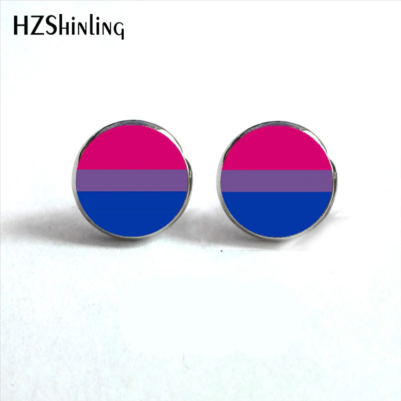 Nes-0049 Bi Pride Orecchini Orecchini Orecchini Ipoallergenici Orecchini Gay Pride Orecchini Cabochon In Vetro Hz4