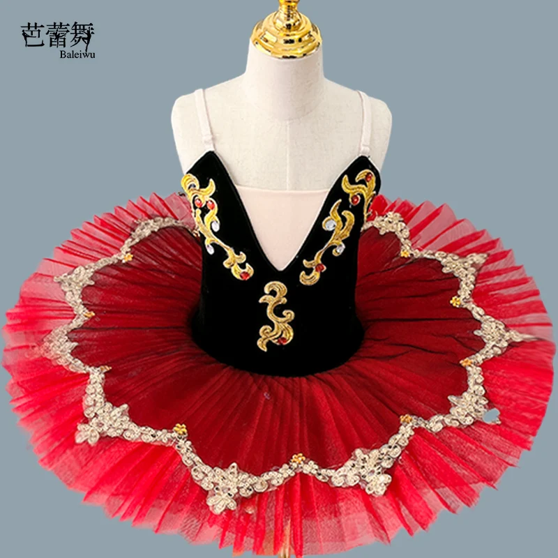 Girl Black Red Professional Ballet Dress Tutu La Esmeralda Performance Tutu Dress Girls Kids Ballerina Stage Costume