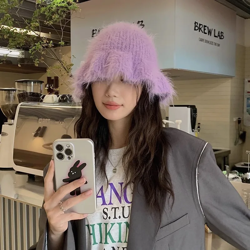 Autunno E Inverno Versione Coreana Di Imitazione Ermellino Cappello Da Pescatore In Pelliccia Lady Cappello Di Lana Lavorato A Maglia Con Protezione D