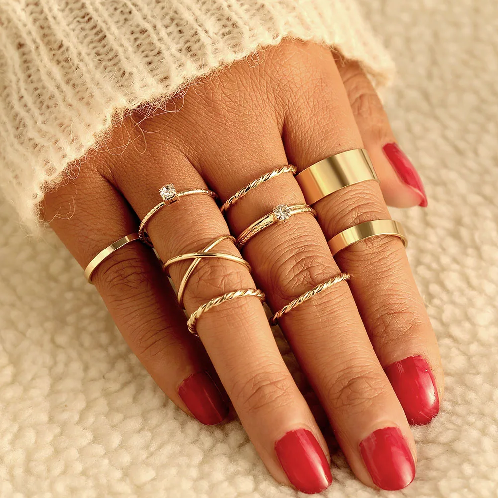 En Simple Gold Color/Silver Color Geometric Rings Set Bohemia Fashion Women Twist Knuckle Finger Ring Party Jewelry