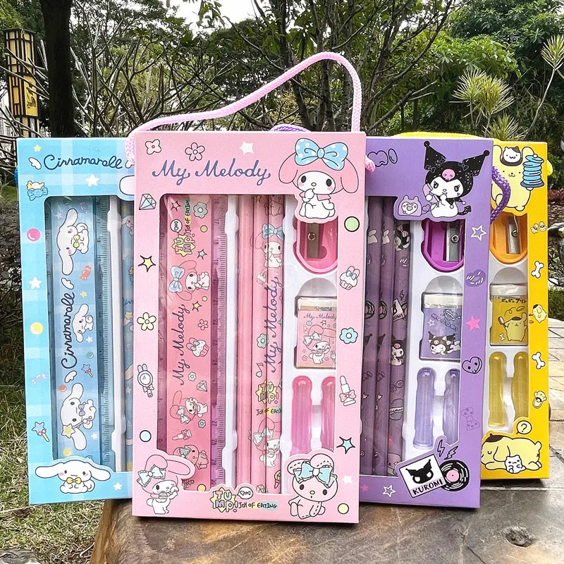 Sanrio Set Di Cancelleria New Hello Kitty Kuromi Cinnamoroll Melody Pencil Gomma Righello Bambini Pittura Materiale Scolastico Regali Per Bambini
