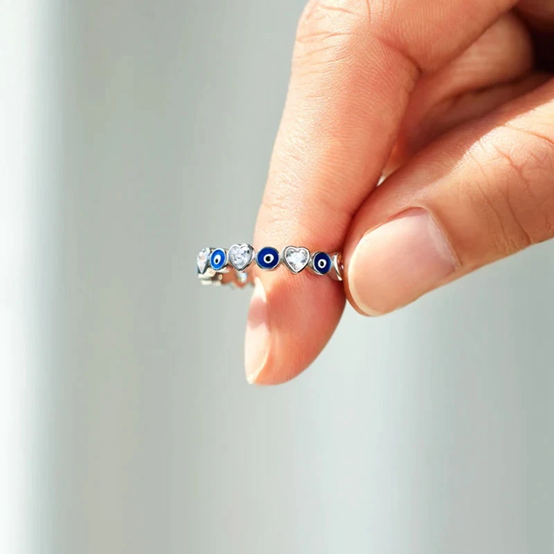 Colore Argento 2023 Lucky Evil Eye Cz Eternity Ring Band Engaement Band Cute Lovely Girl Women Zirconia Evil Eye Finger Rings