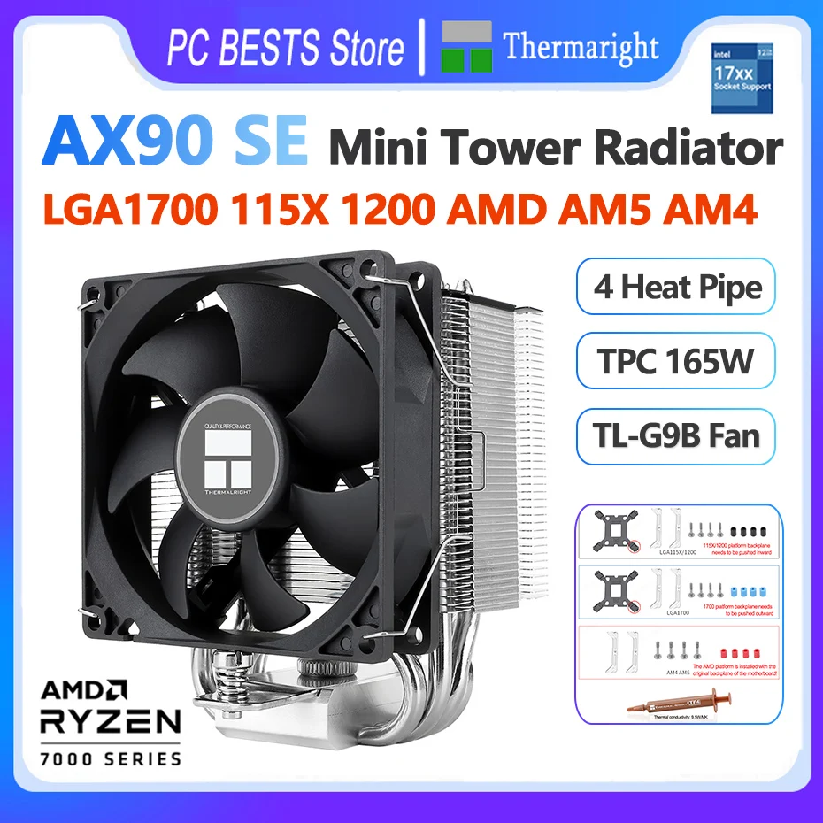 Thermalright Ax90 Se Radiatore 4 Heat Pipe Cpu Cooler Mini Tower 90Mm Pwm Ventola Di Raffreddamento Air Cpu Cooler Intel 1700 115X 1200 Am5 Am4