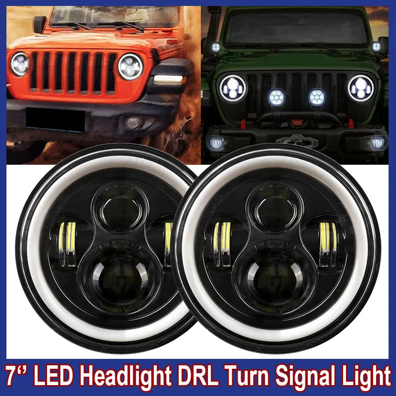 1/2Pcs Car Led Headlight Angle Eyes Drl Indicatori Di Direzione Accessori Per Auto 7 ''Round Led Headlight Fit For Jeep Wrangler 2007-2017 Jk