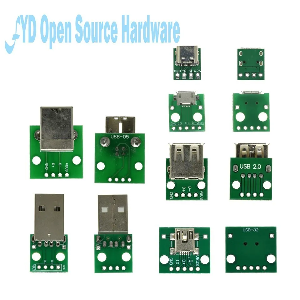 10Pcs Micro Mini5P Type-C Usb A Dip Femmina B-Type Square Interface Printer Mike Pcb Converter Adapter Breakout Board