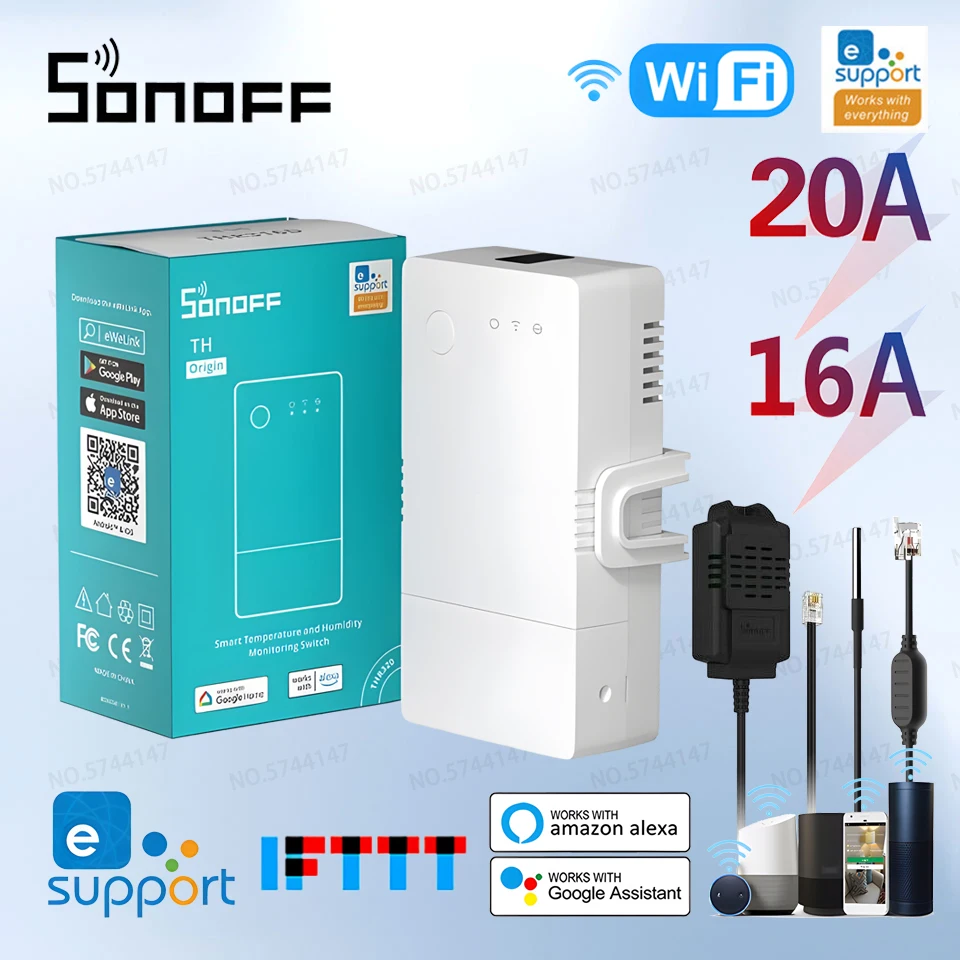 Sonoff Th Origin Wifi Switch Smart Home Controller Temperatura Umidità Monitor Switch 20A Max Sonoff Th10/16 Versione Di Aggiornamento