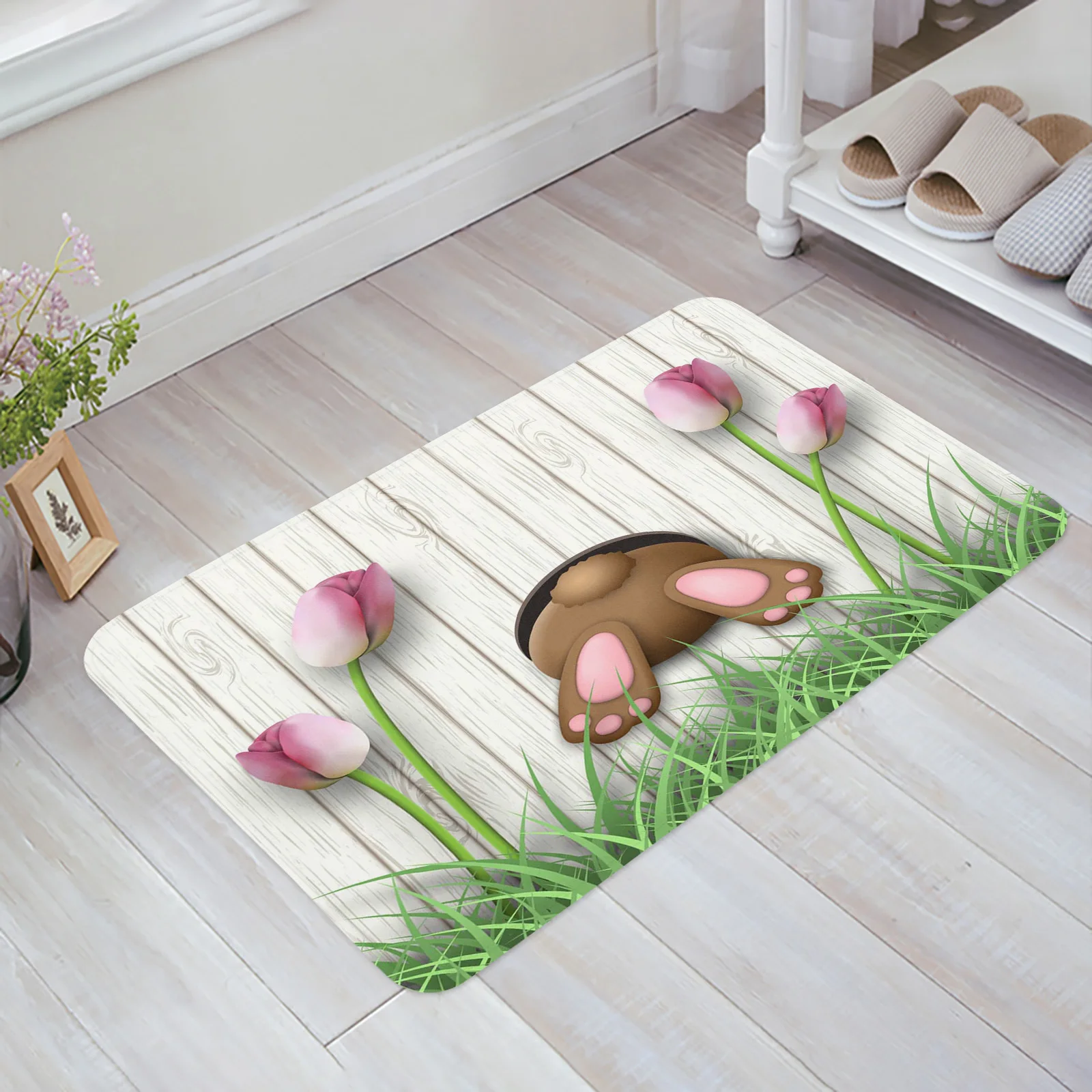 Easter Bunny Plank Tulip Kitchen Floor Mat Living Room Decor Tappeto Home Corridoio Ingresso Zerbino Balcone Porta Tappeto Antiscivolo