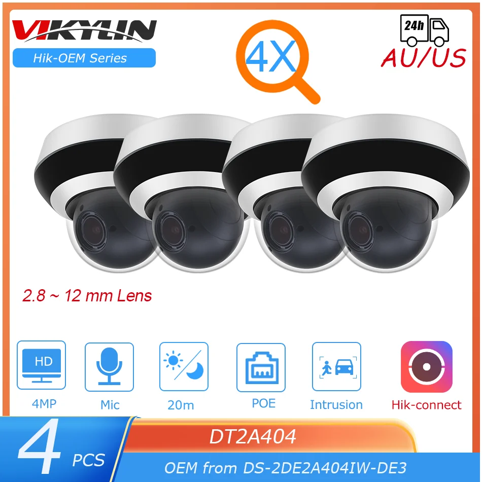 4Pcs Oem Hikvision 4Mp 4X Zoom Ptz Ip Camera Ds-2De2A404Iw-De3 Microfono Integrato Ir20M Telecamera Di Rete Di Videosorveglianza Di Sicurezza