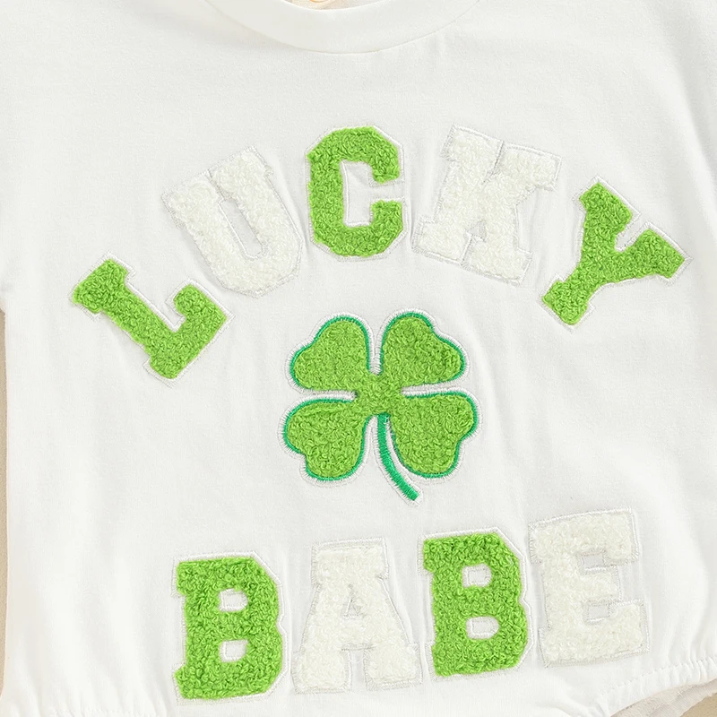 Neonate Ragazzi Abiti Di San Patrizio Manica Corta Lucky Babe Lettere Ricamo Pagliaccetto Vestiti Estivi Infantili