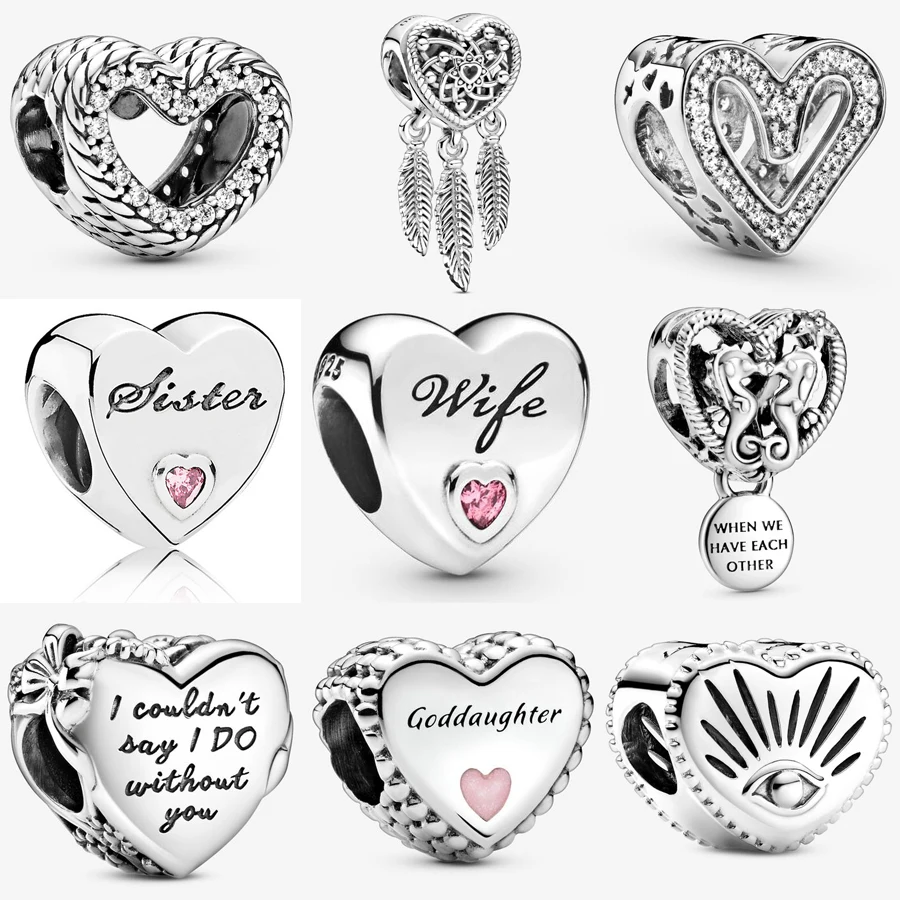 2020 Nuovo 925 Sterling Silver Flower & Bow Heart Charm Fit Pandora Bracciale All-See Eye & Heart Charm Gioielli Fai Da Te