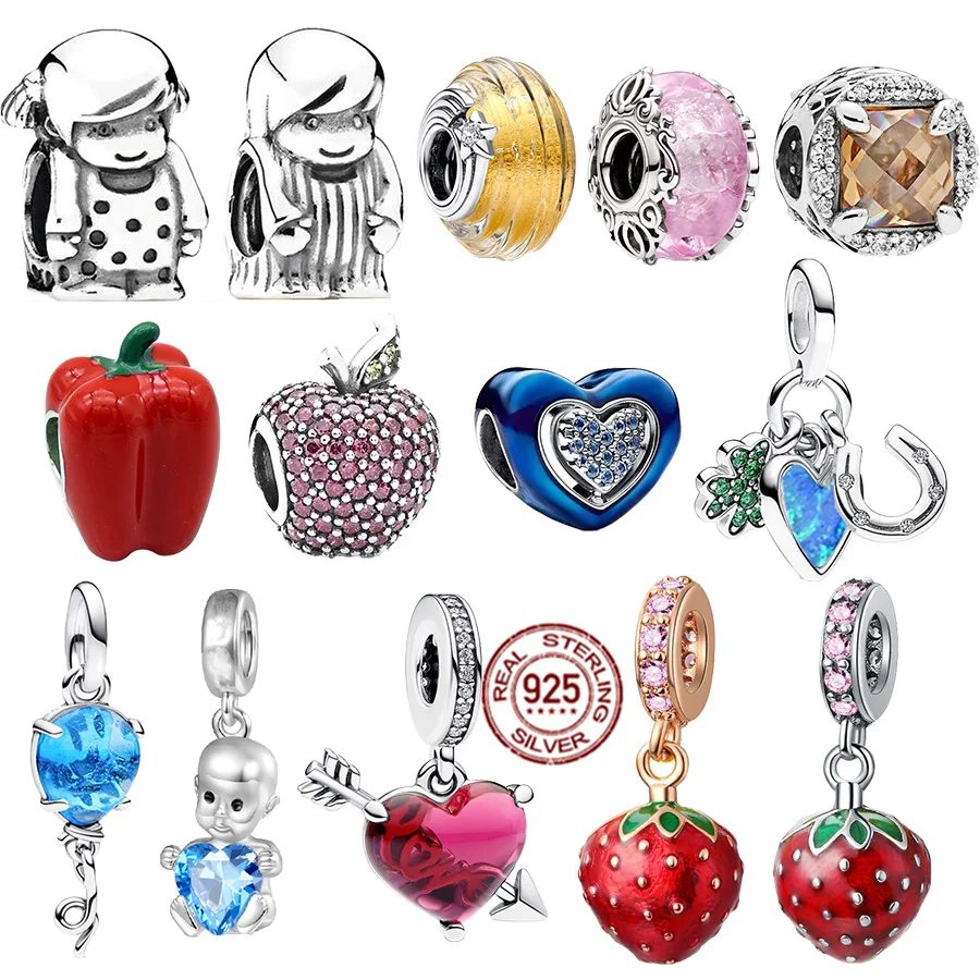 925 Sterling Silver Pink Murano Glass & Angel Heart Ciondola Charm Bead Fit Bracciale Pandora Originale Fai Da Te Regalo Di Gioielli