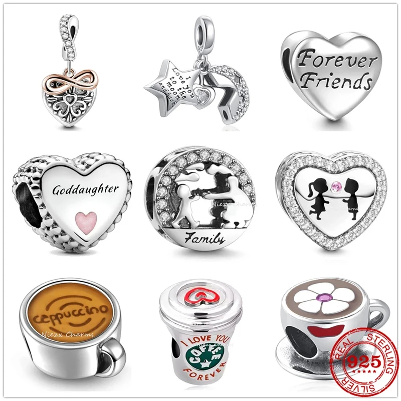 925 Sterling Silver Infinity Love Family Friends Coffee Diy Fine Charm Bead Fit Original Pandora Charms Bracciale Jewelry 2022New