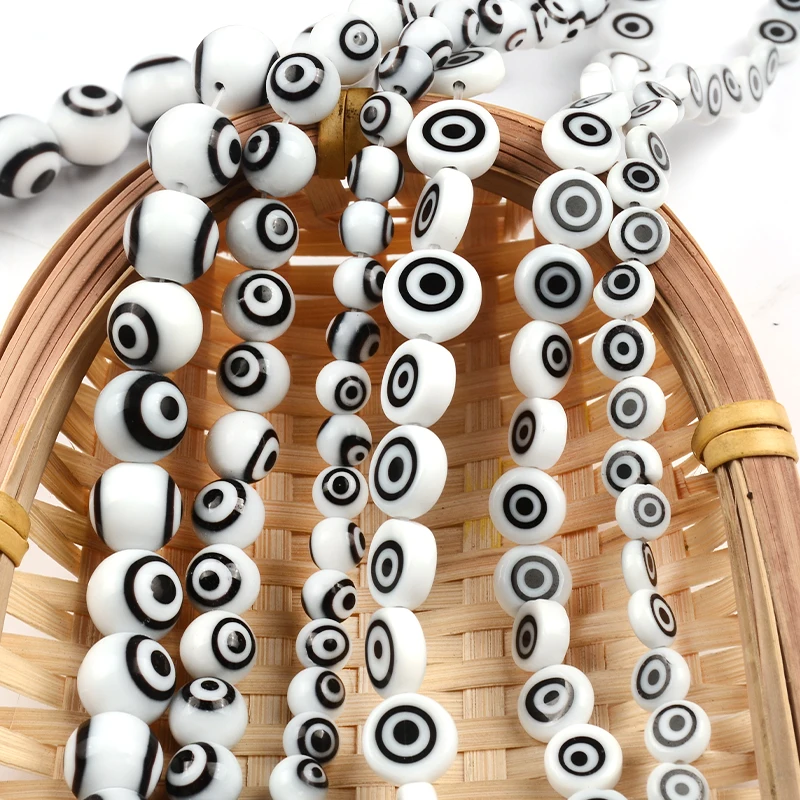 6/8/10Mm White Round Shape Evil Eye Beads Loose Lampwork Glazed Glass Beads For Charm Bracelet Necklace Diy Jewelry Making