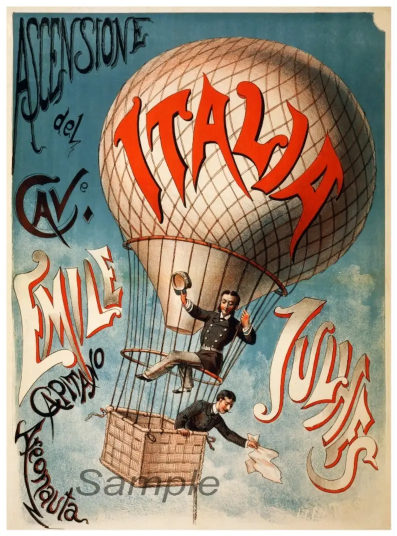 Stampa Di Poster Pubblicitari Con Mongolfiera Vintage Italia