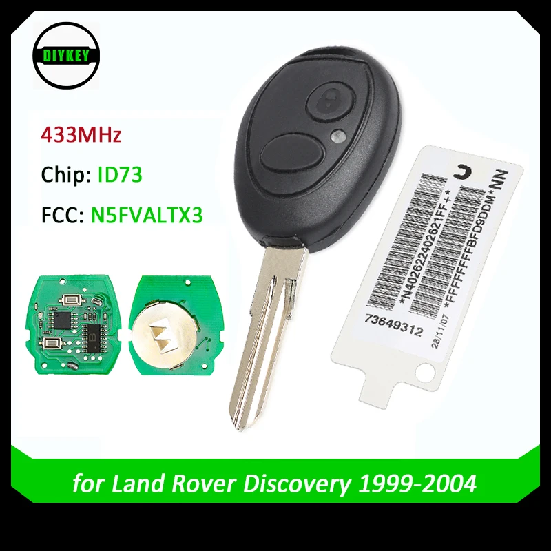 Diykey Remote Key Fob 2 Pulsanti 433Mhz Id73 Chip Per Land Rover Discovery 1999-2004 Id Fcc: Key Chiave Non Tagliata
