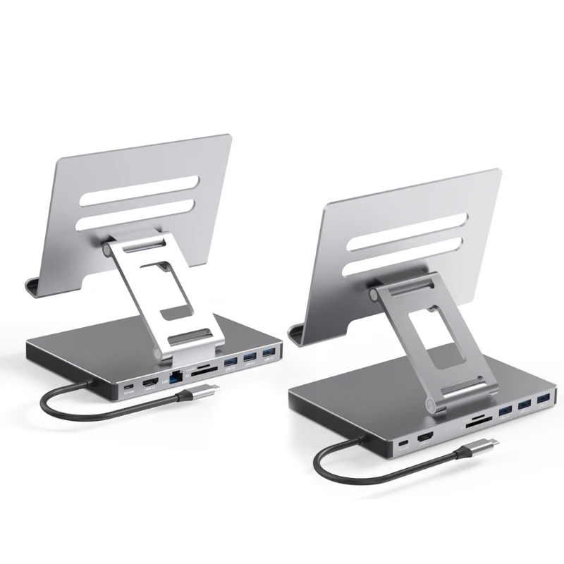 P82F Docking Station Usb Tipo C In Alluminio Supporto Per Laptop Dock Station 9 In 1 Hub 8 In 1 2Xhdmi4K Pd100W Trasferimento