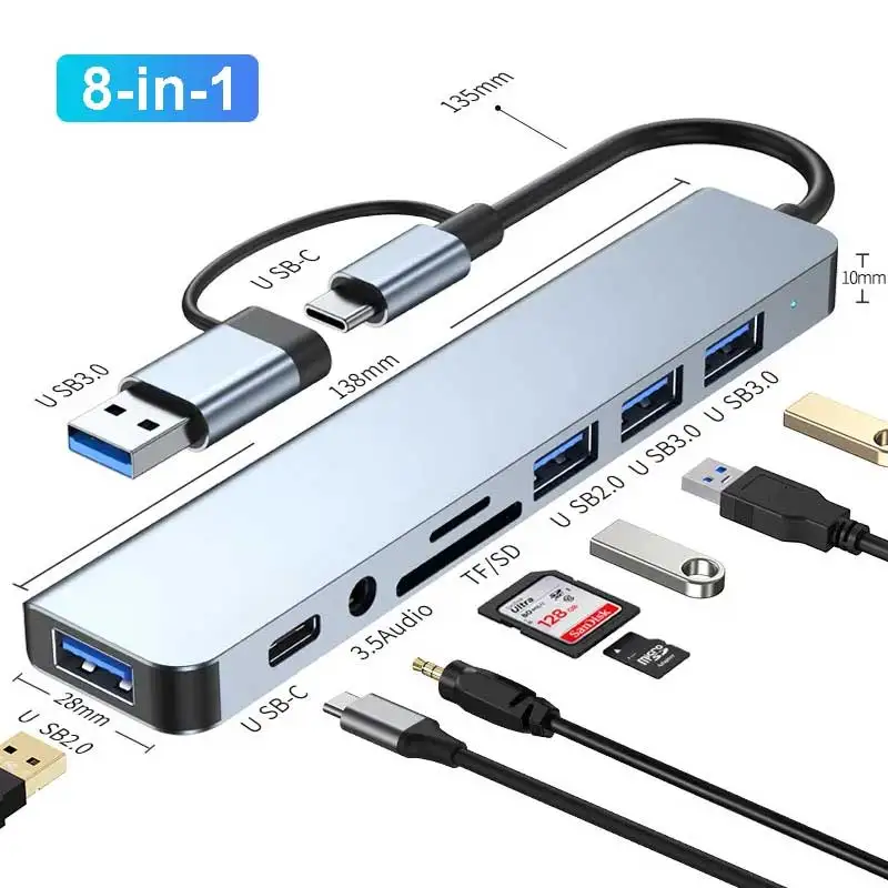 3.0U Sb C Hub 8-In-2 U Sb Hub Dock Station 5Gbps Trasmissione Ad Alta Velocità U Sb Splitter Tipo C A U Sb Otg Per Macbook Pro