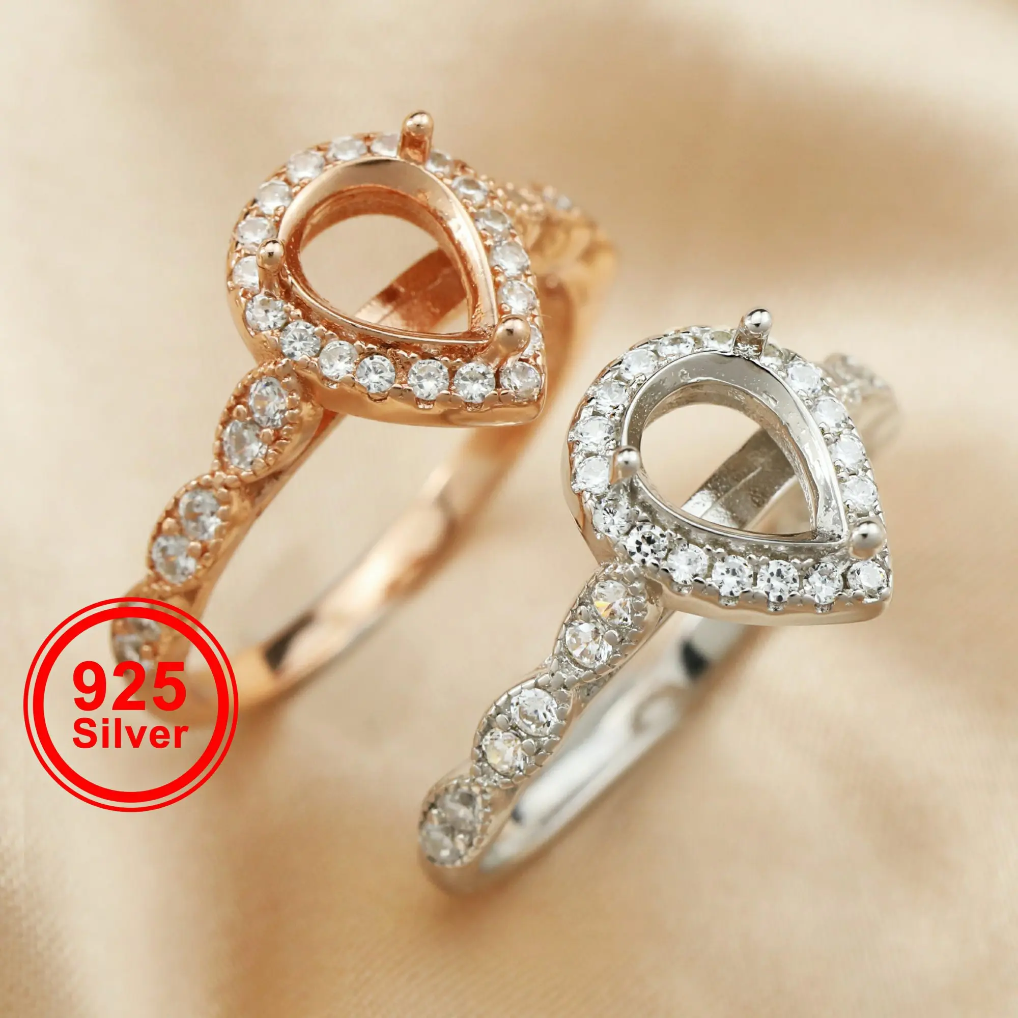 6X8Mm Halo Pera Prong Ring Settings Art Deco Cattedrale Solid 925 Sterling Silver Fai Da Te Anello Impilabile Lunetta 1294363