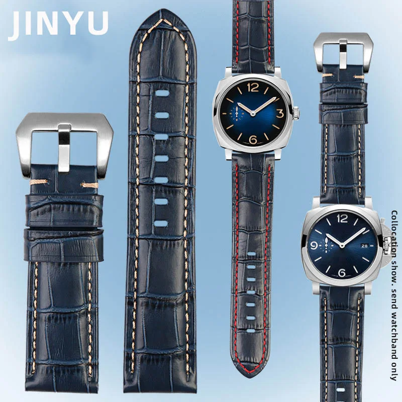 22Mm 24Mm 26Mm Cinturino Impermeabile Di Alta Qualità Per Panerai Pam688 441/1313 Accessori Per Cinturini Blu Da Uomo In Pelle Di Vacchetta