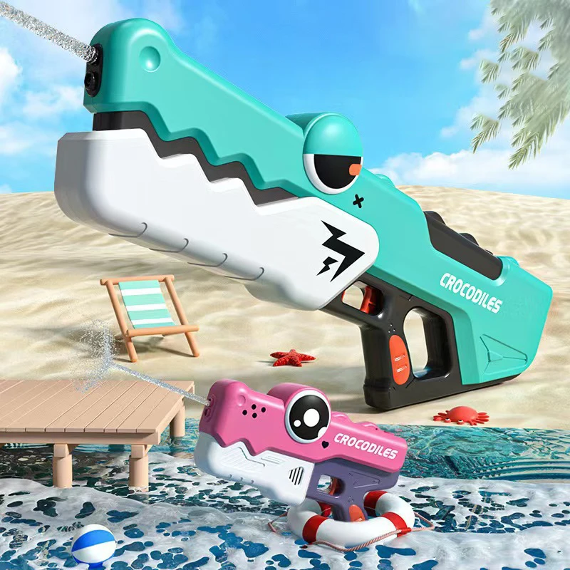 New Electric Water Gun Cartoon Crocodile Potente Water Blaster Pistola Giocattolo Ad Aspirazione Automatica, Cute Pistol Summer Outdoor Toys Kids