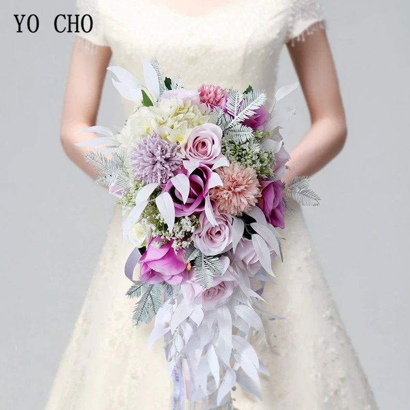 Yo Cho Bouquet Di Fiori Cascata Da Sposa Bouquet Sposa Azienda Fiore Rosa Della Seta Artificiale Ortensia Babysbreath Bouquet Da Sposa