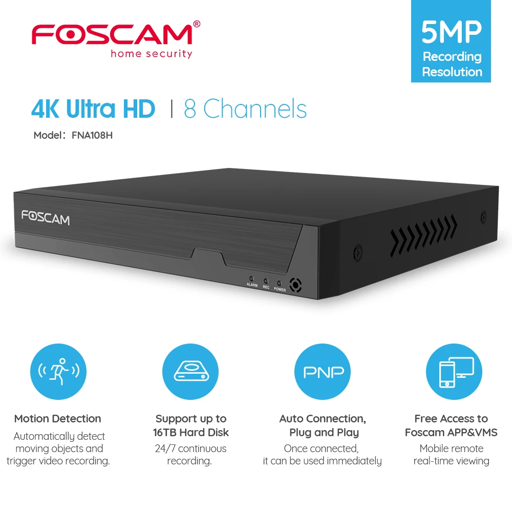 Il Videoregistratore Di Rete Foscam 4K 8Ch Per Il Sistema Di Telecamere Di Sicurezza Domestica Funziona Solo Con Telecamere Ip Foscam Hd Da 8Mp/4K/5Mp