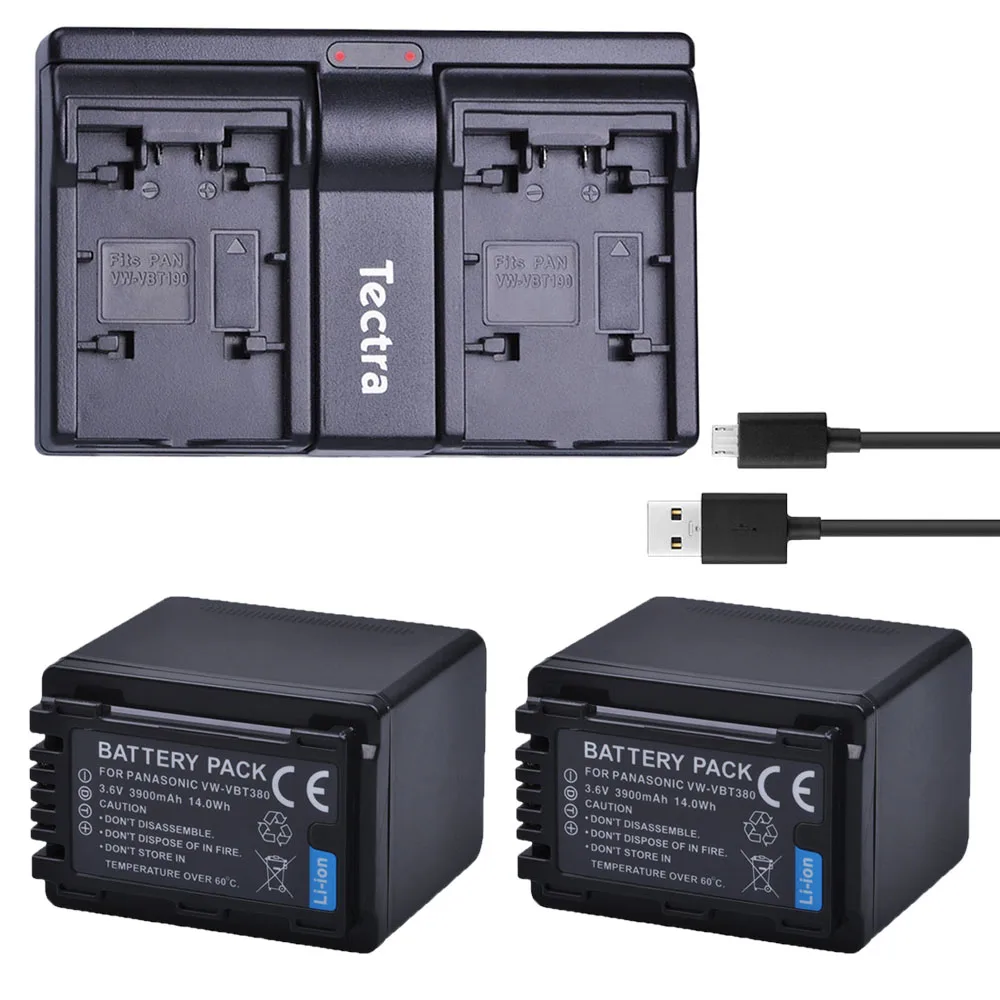 Tectra Vw-Vbt380 Vbt380 Batteria + Caricatore Doppio Per Panasonic Hc-V110,Hc-V130,Hc-V160,Hc-V180,Hc-V201,Hc-V250,Hc-V260,Hc-V730