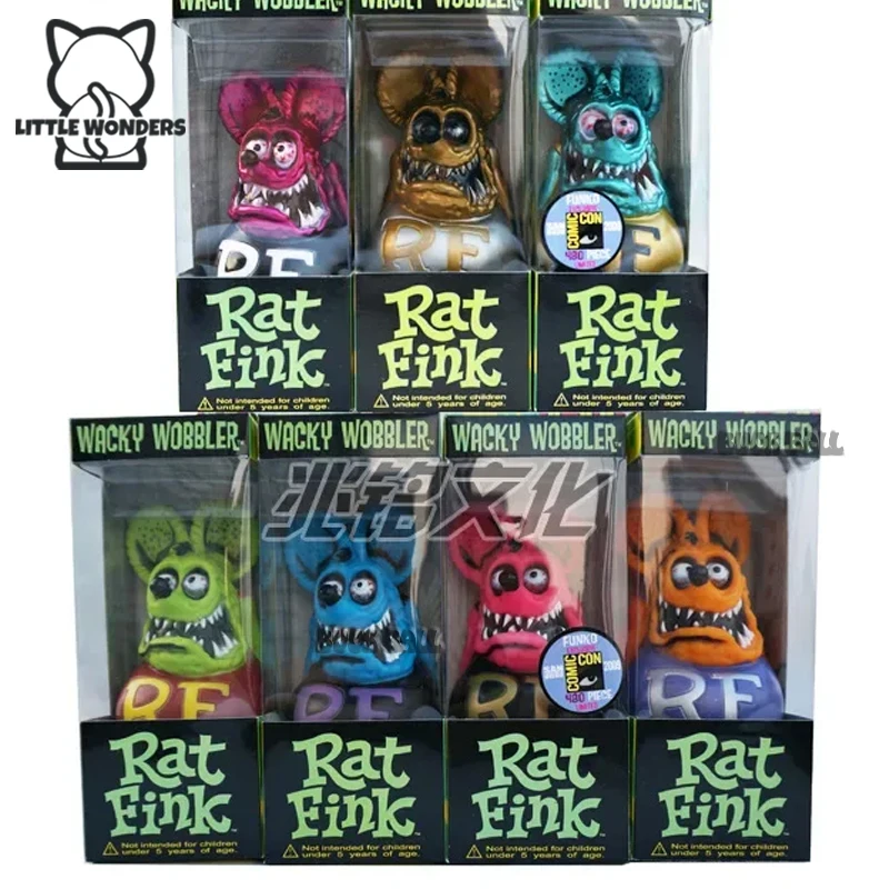 17Cm Rat Fink Figure Car Shake Head Doll Decoration Gradient Glow Rat Doll Model American Locomotiva Culture Regalo Giocattolo Individuale