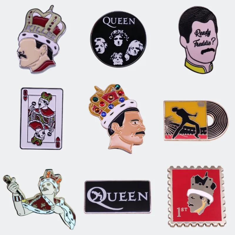 British Rock Band Queen Spille Smaltate Timbri Personalizzati King Crown Record Art Spille Distintivi Di Risvolto In Rame Di Lusso Regalo Di Gioielli 