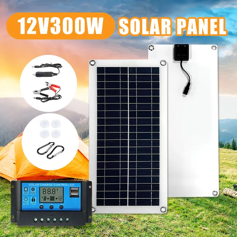 Banca Di Alimentazione Del Pannello Solare Portatile 300 W12V, Kit Del Pannello Solare Piastra Solare Del Controller 12V Per Caricabatteria Rapido Per