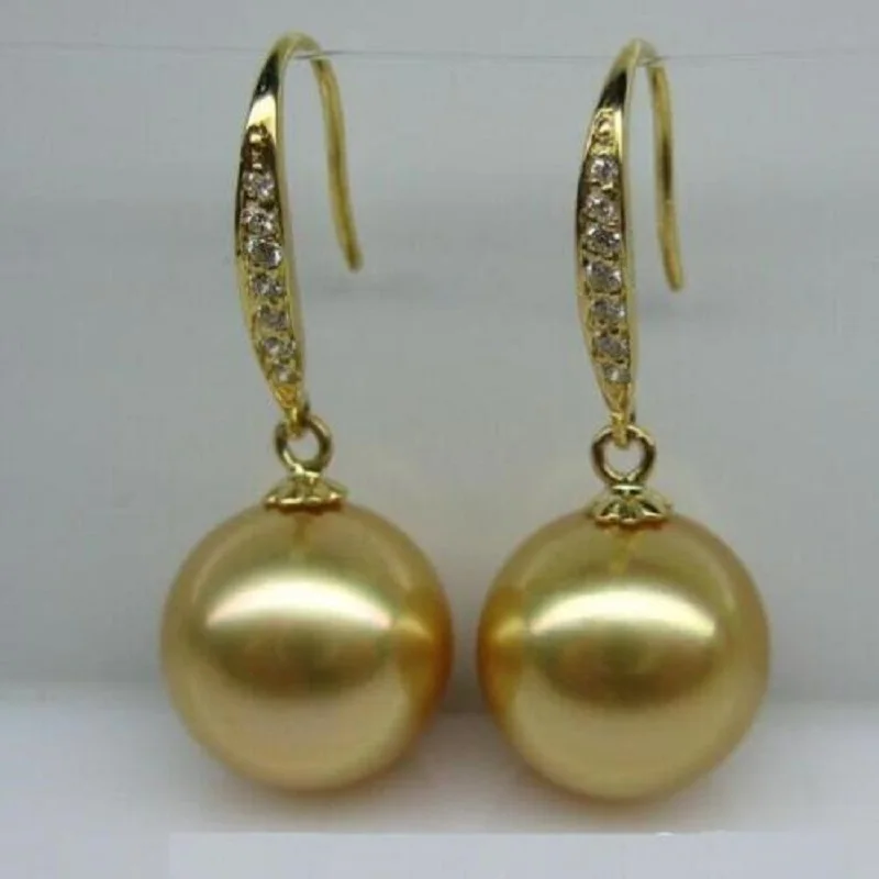 Eleganti Orecchini Aaaa 10-11Mm True Natural South China Sea Gold Round Pearl 925S