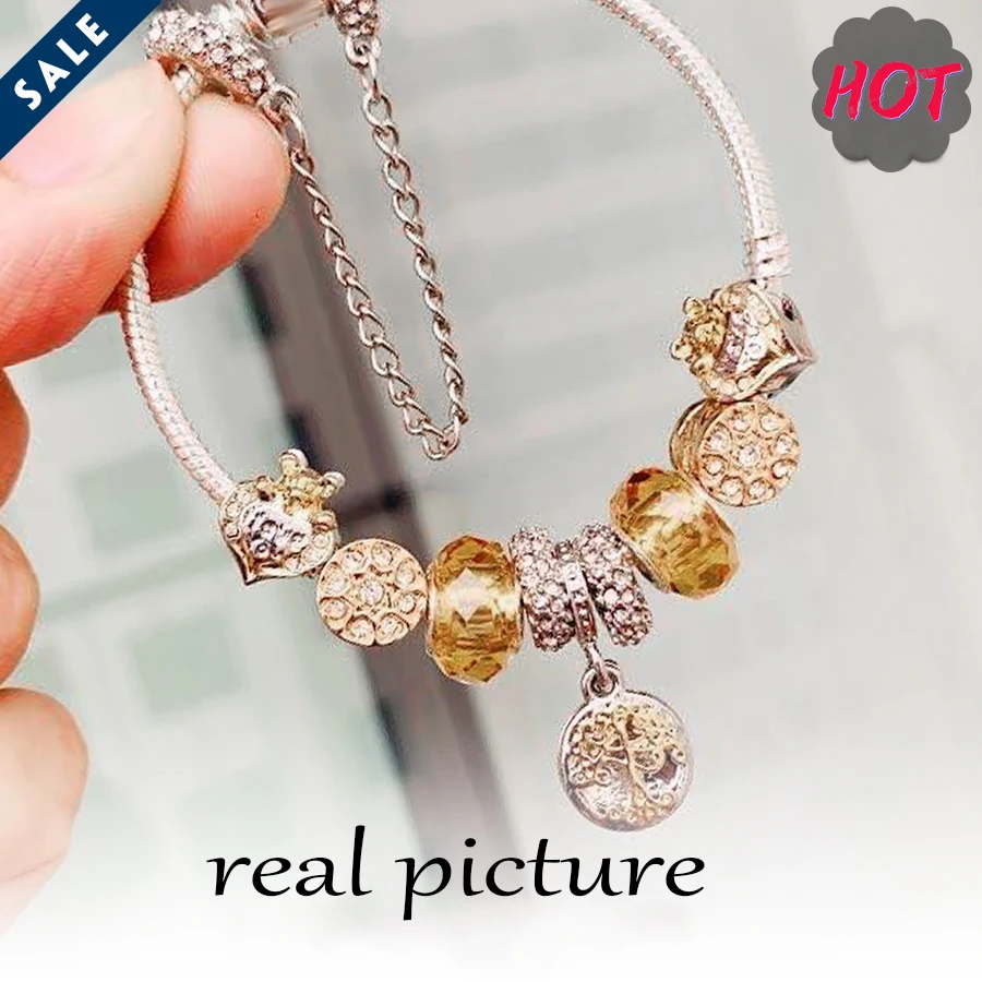 Classic Pan Bracelet Golden Family Tree Diy Love Beaded Jewelry European Charm Bracelet Women Wedding Party Girlfriend Gift