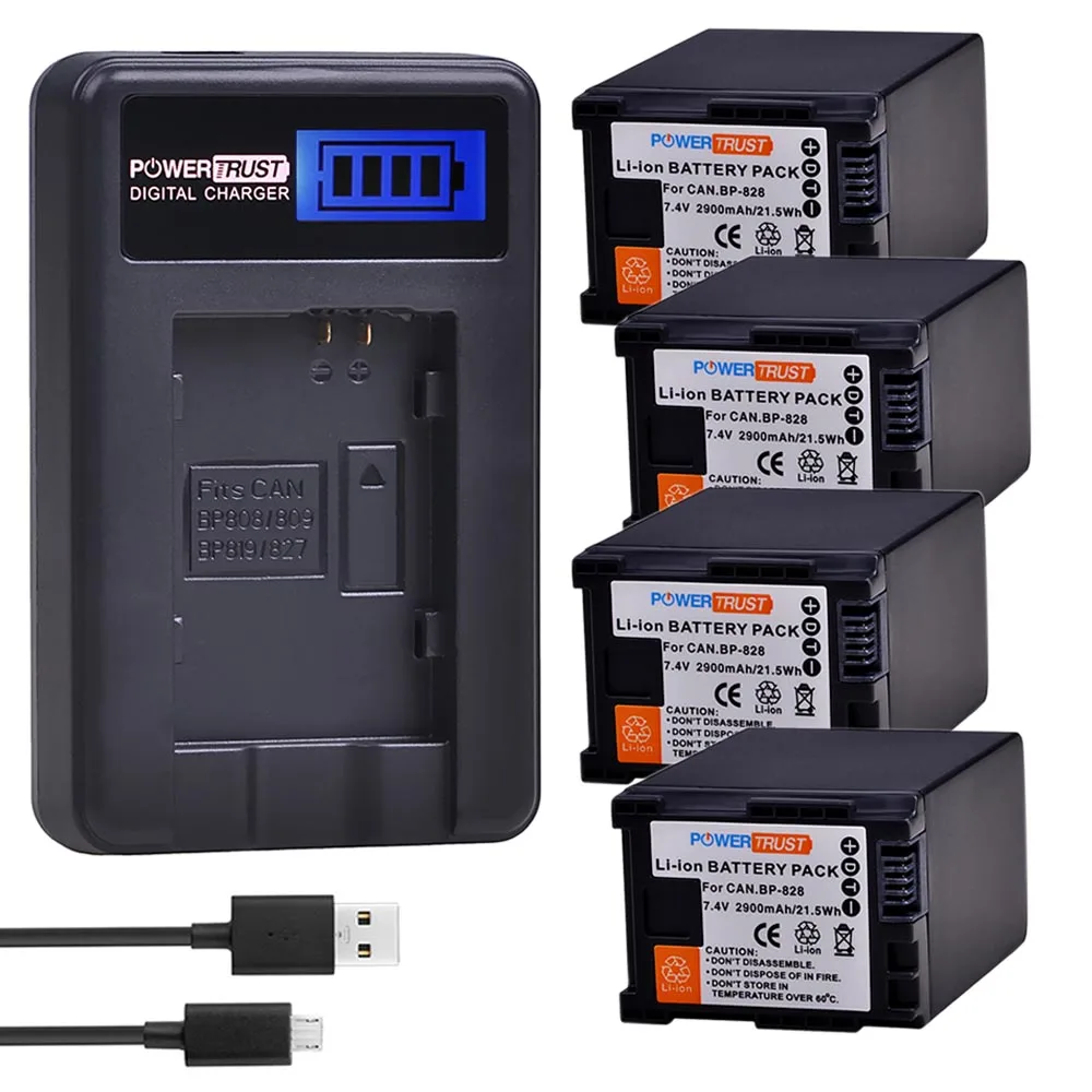 4Pcs 2900Mah Bp-828 Bp 828 Batteria + Lcd Usb Caricabatteria Per Canon Bp828 Legria Gx10 Hfs30 Hf20 Hg20 G30 G40 Xa20 Xa25 Hfm300