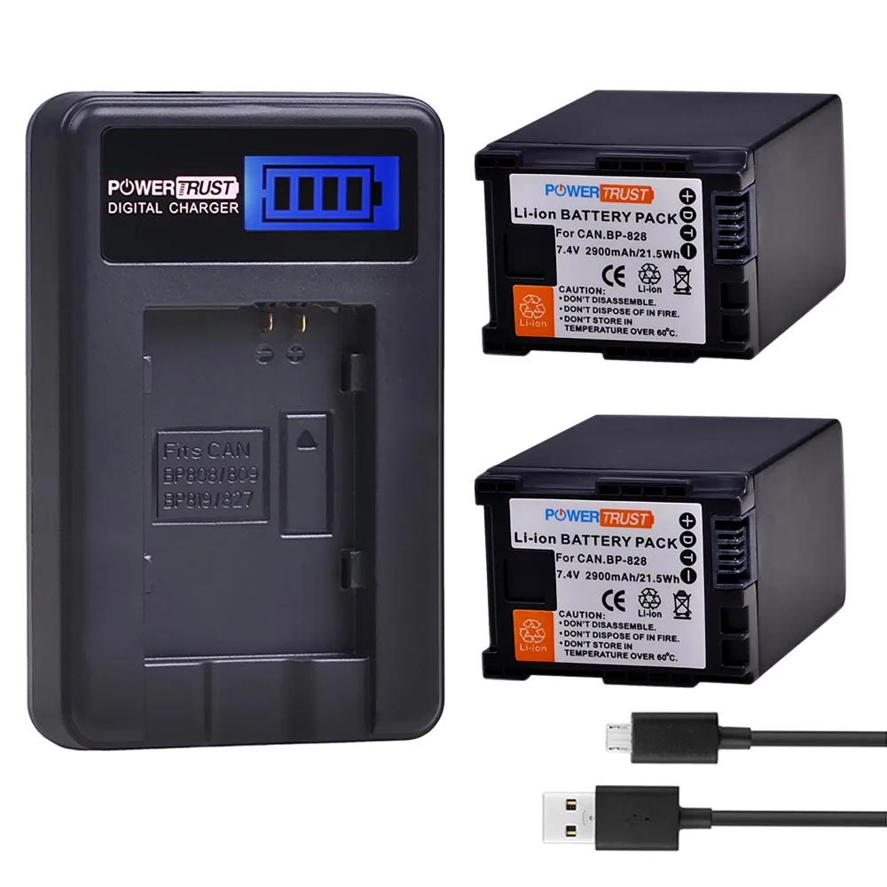 2Pcs 2900Mah Bp-828 Bp 828 Bp828 Batteria + Usb Lcd Caricabatterie Per Canon Legria Gx10 Hfs30 Hf20 Hg20 G30 G40 Xa20 Xa25 Hfm300