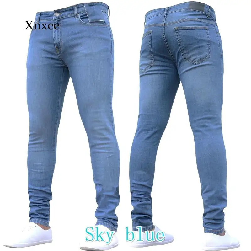 Jeans Uomo Puro Colore Denim Cotone Lavaggio Vintage Hip Hop Matita Pantaloni Pantaloni Da Lavoro Pantaloni S-3Xl Taglia Skinny Jeans Elasticizzati