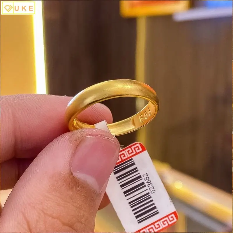 Pure Copy Real 18K Yellow Gold 999 24K Ring Incolore Apertura Da Donna Regolabile All'Interno E All'Esterno Coppia Con Un Colore Opaco