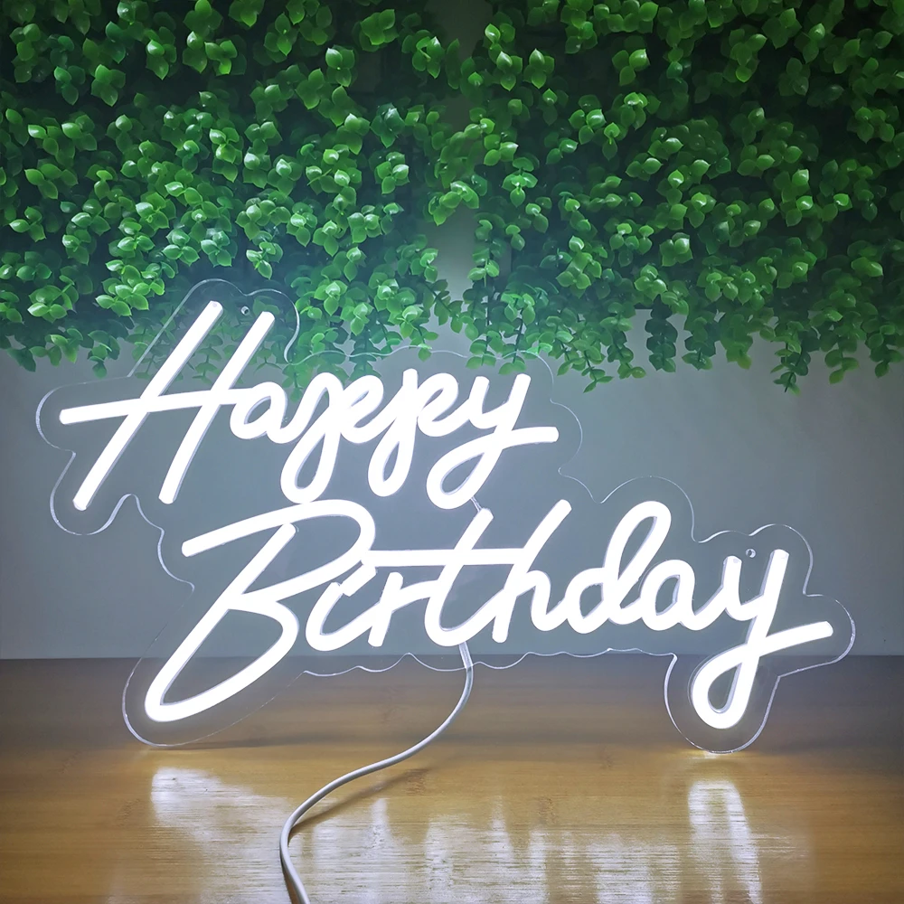 Deco Happy Birthday Neon Sign 45X25Cm Light Signs Per La Decorazione Della Festa Di Compleanno 5V Usb Powered Kids Gift Con Interruttore E Base