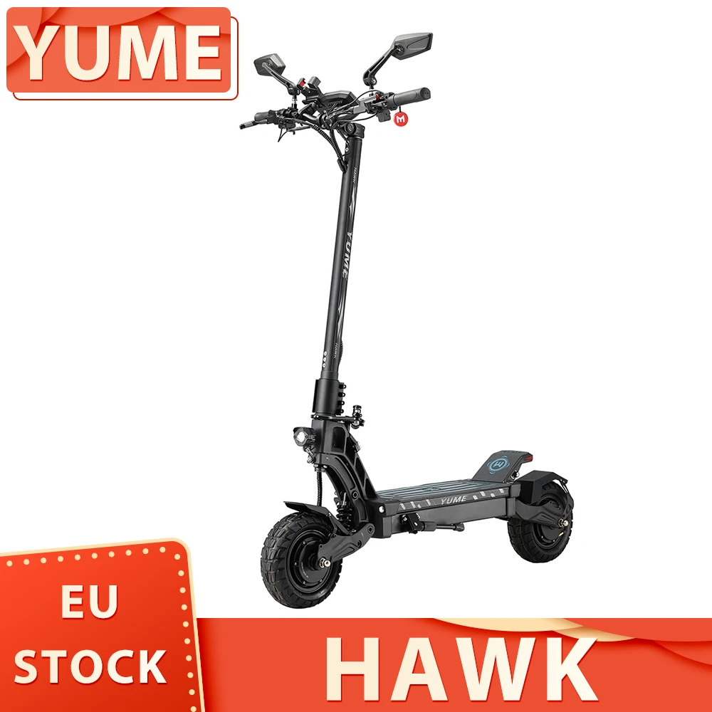 Yume Hawk Scooter Elettrico 10X3.15 "Pneumatico Fuoristrada Tubeless 1200W * 2 Motore 60V 22.5Ah Batteria 43Mph Velocità Massima 43 Miglia Gamma Massi