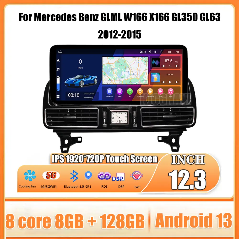 Schermo Android 13 12.3 Pollici Per Mercedes Benz Glml W166 X166 Gl350 Gl63 64G/128G Autoradio Carplay Navigazione Gps