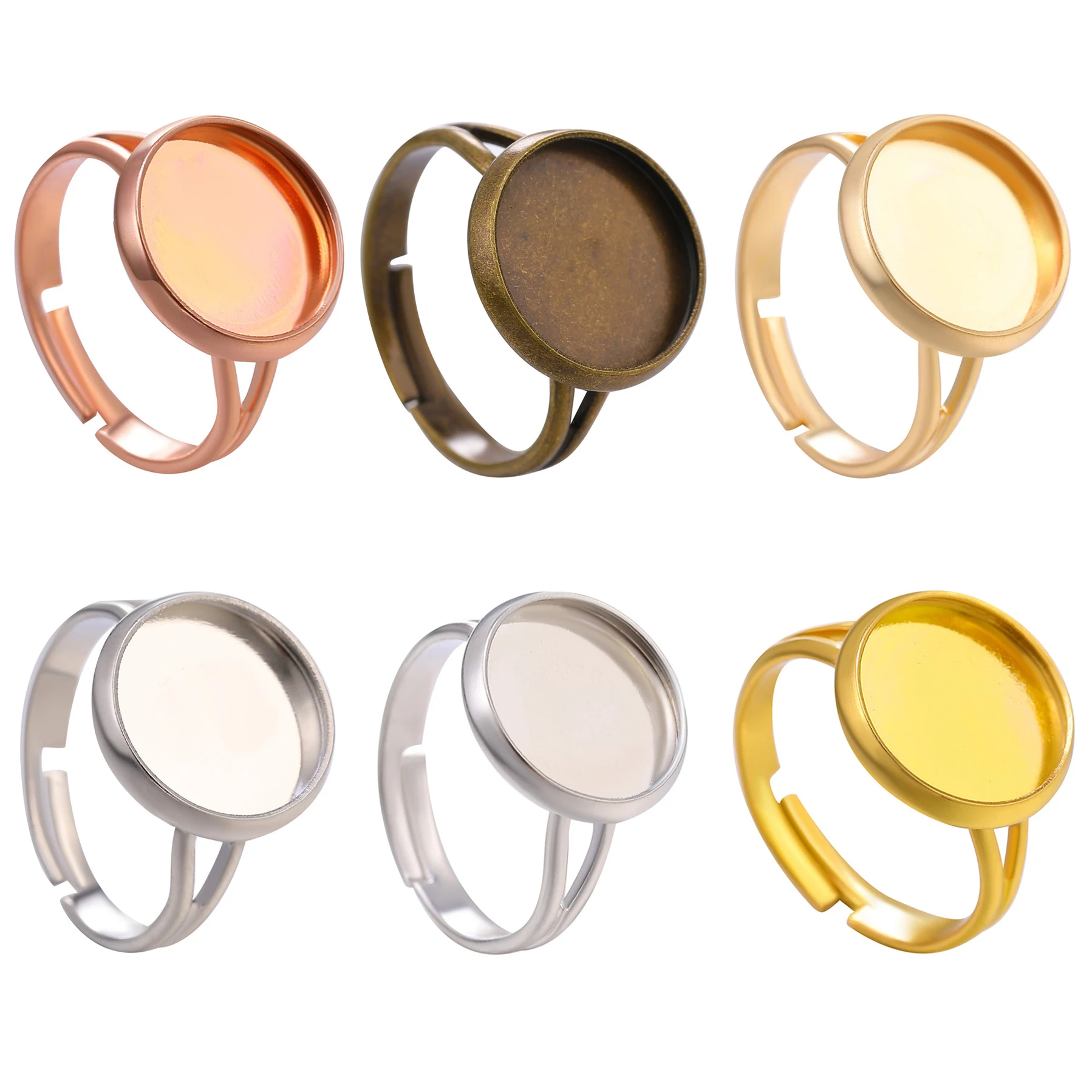 10Pcs/Lot 12Mm Adjustable Blank Ring Settings Bronze Base Cabochon Cameo For Diy Jewelry Findings Making Accessories Crafts