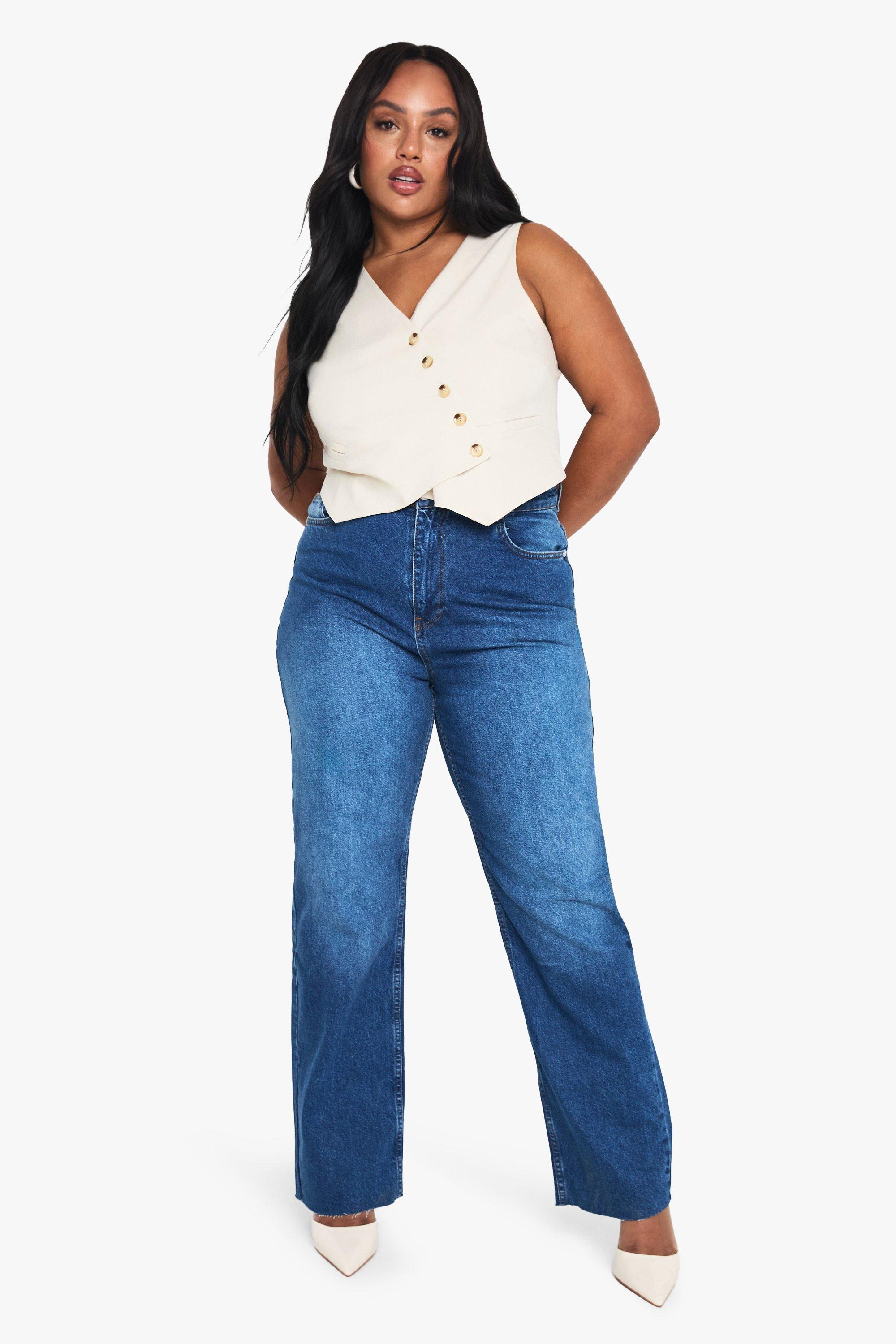Plus Acid Wash Cropped Straight Leg Jeans, Grigio