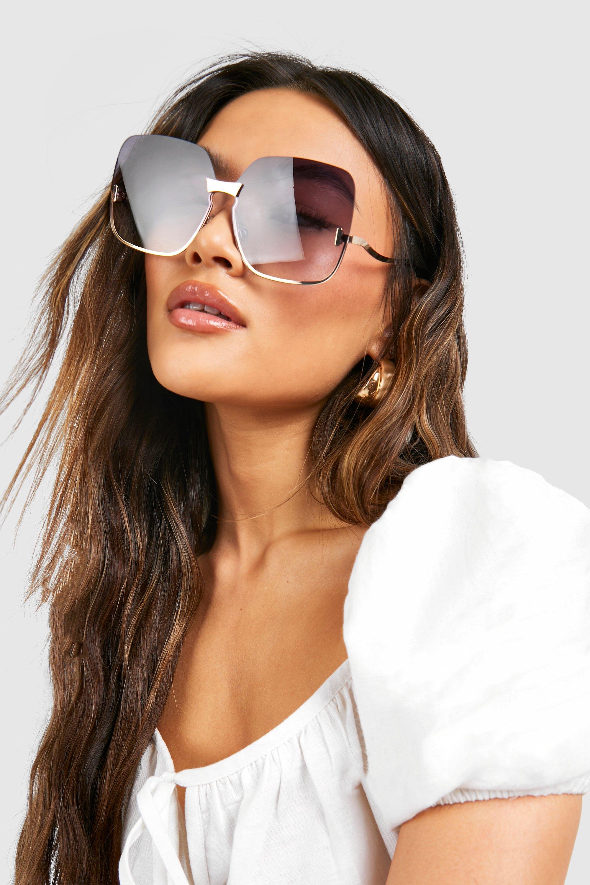 Oversized Metal Trim Sunglasses, Metallics