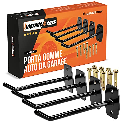Upgrade4Cars Porta Gomme Auto Da Garage Per 4 Pneumatici | Supporto Pneumatico Da Muro | Appendi Ruote Da Parete | Ganci Per Appendere Pneumatici