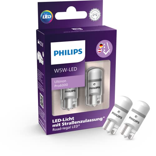 Philips Ultinon Pro6000 W5W T10 Led-Fahrzeugbeleuchtung Con Street Legal 6.000K Modellspezifische Omologazione Come Luci Di Posizione/Parcheggio/Luci