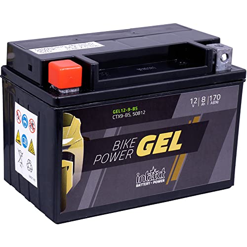 Intact - Batteria Gel Per Motocicli | Batteria Con +30% Di Potenza Di Avviamento | Bike-Power Gel12-9-Bs, Ytx9-Bs, 50812, Batteria Da 12V, 8 Ah (C20),