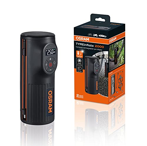 Osram Tyreinflate 2000, Pompa Per Pneumatici Compatta E Ricaricabile Con Luce Led, Compressore Portatile Per Pneumatici, Alimentazione Via Usb, Gonfia