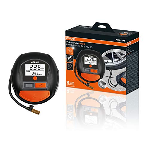 Osram Oti1000 Tyreinflate 1000, Pompa Elettrica Digitale Stop E Luce A Led, Compressore Auto Portatile 12V, Alimentazione Tramite Accendisigari, Gonfi