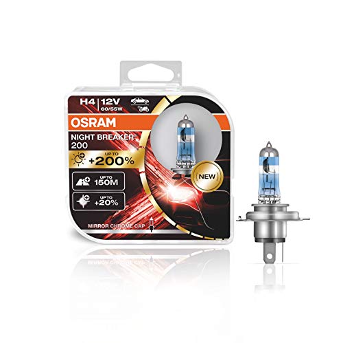 Osram Night Breaker 200, H4, +200% Di Luce, Lampada Alogena Per Fari, 64193Nb200-Hcb, Auto 12V, Scatola Doppia (2 Lampade)