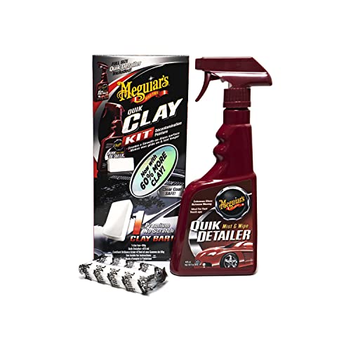 Meguiar'S Quik Clay - Kit Per Pulizia Veloce Auto - Flacone Di Quick Detailer 473 Millilitri E 1 Barretta Clay Bar 80 G